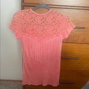 Chic Pink Lace Fringe Blouse